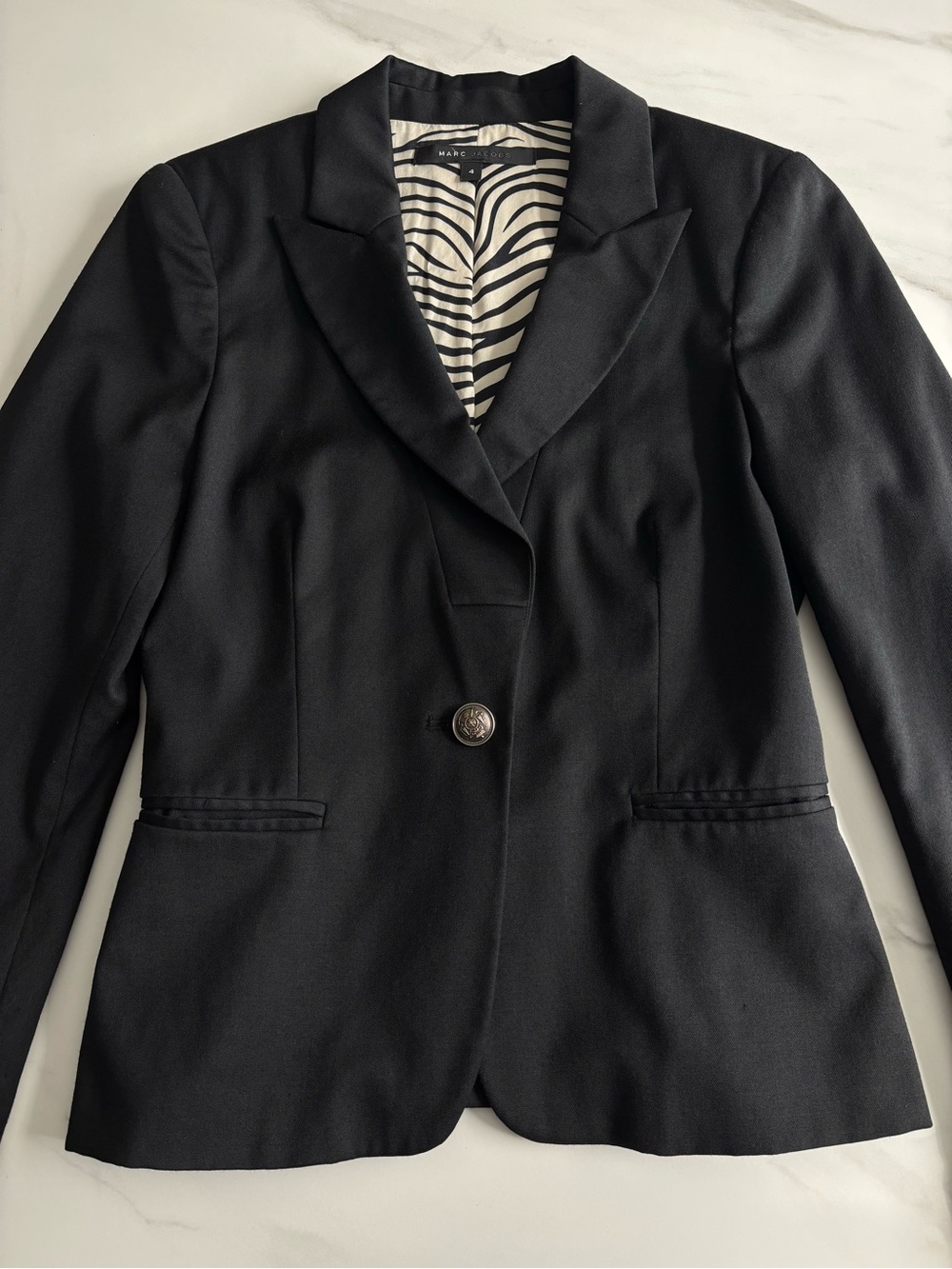 Marc Jacobs Black Tailored Single-Button Blazer Rhinestone cross size 4